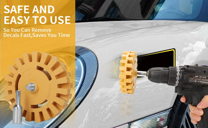 SIFANG Car Eraser Wheel Adhesive Remover Rubber Wheel, Smooth Power Drill Adapter, Paint Repair Rubber Vinyl Decals Removal Tool