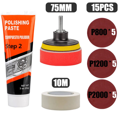 Headlight Restoration Kit Car Light Polisher Restorer Repair Polishing Paste Detailing Plastic Headlamp Waxing Liquid Polymer